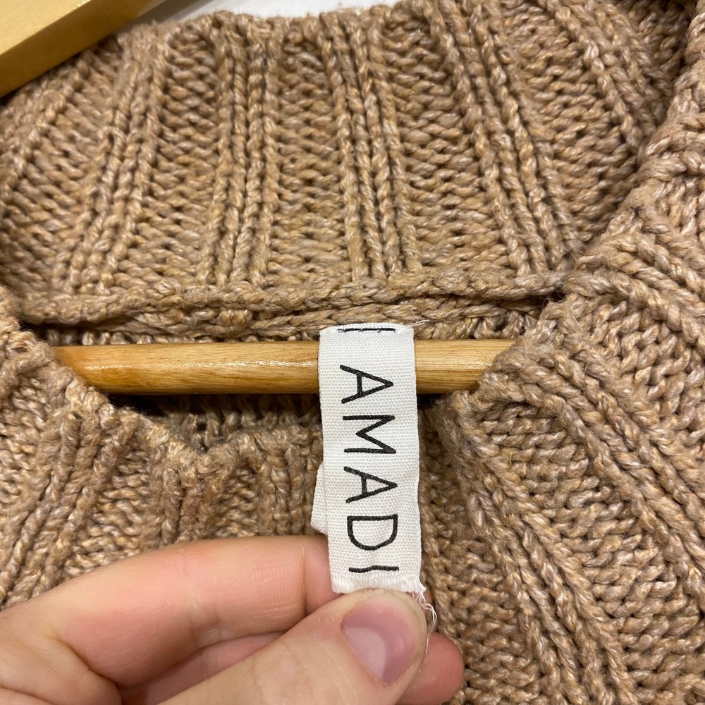Anthropologie Amadi Cable Knit Sweater Dress Mock‎ Neck Belted Tan Brown Size M - Picture 6 of 6
